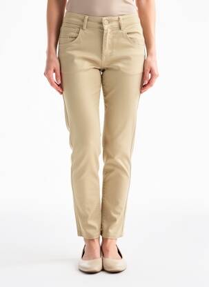 Pantalon slim țesătură poplin mărime normală bej PARA MI femme