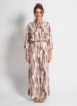 Salopetă-pantalon închidere cu nasturi pe față mâneci 3/4 maro K-DESIGN femeie