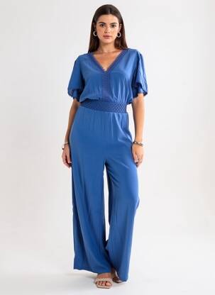 Salopetă-pantalon închidere cu nasturi la spate mâneci scurte albastru GAUDI femeie