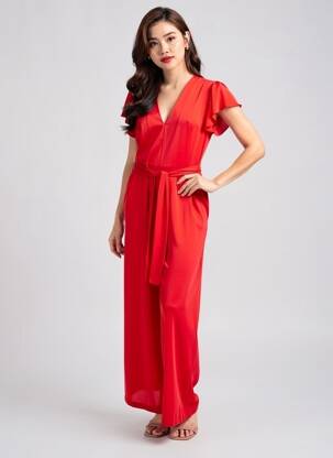 Salopetă-pantalon croială fluidă mâneci scurte roșu LOLITAS&L femeie
