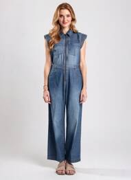 Salopetă-pantalon guler de bluză mâneci scurte albastru LOLITAS&L femeie
