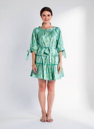 Rochie scurtă mâneci scurte mâneci scurte verde RHUM RAISIN femeie