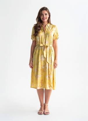 Rochie midi imprimeu fantezie mâneci scurte galben MOS MOSH femeie