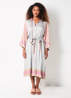 Rochie midi croială fluidă mâneci lungi albastru B.YOUNG femeie