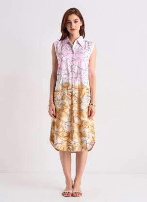 Rochie midi imprimeu fantezie fără mâneci roz NÜ femeie