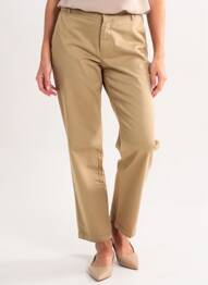 Pantalon drept închidere cu fermoar sub clapetă cu nasturi bej HAPPY femme