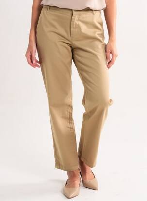 Pantalon drept închidere cu fermoar sub clapetă cu nasturi bej HAPPY femme