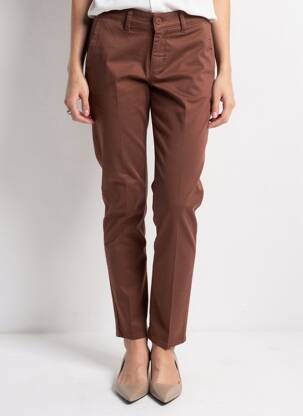 Pantalon chino țesătură poplin mărime normală maro HAPPY femeie