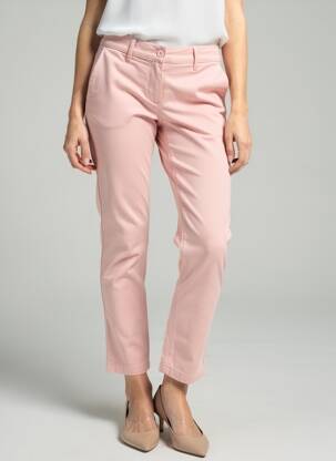 Pantalon chino țesătură poplin mărime normală roz HAPPY femeie