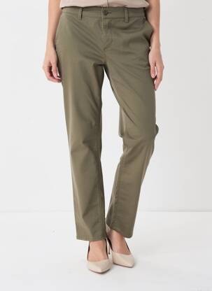 Pantalon chino țesătură poplin mărime normală verde închis HAPPY femeie