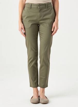 Pantalon chino țesătură poplin mărime normală verde HAPPY femeie