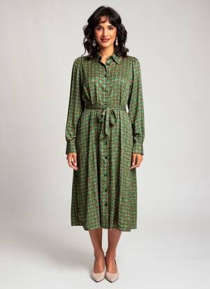 Rochie midi croială fluidă mâneci lungi verde KING LOUIE femeie