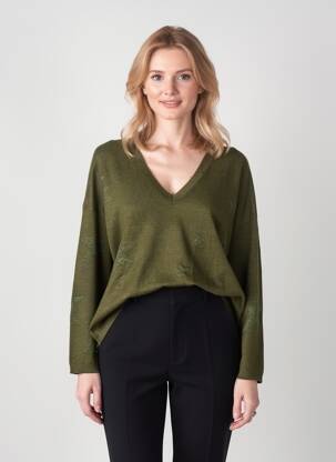 Pulover guler în v mâneci lungi verde LPB femeie