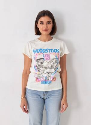 Tricou serigrafie mâneci scurte bej RECYCLED KARMA femeie