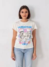 Tricou serigrafie mâneci scurte bej RECYCLED KARMA femeie