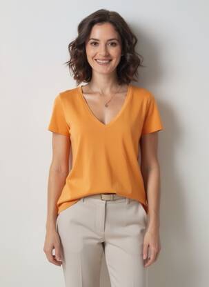 Tricou guler în v mâneci scurte portocaliu MAYJUNE femeie