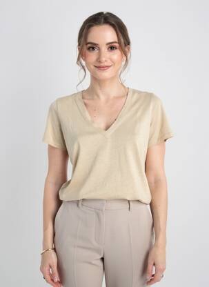 Tricou guler în v mâneci scurte bej MAYJUNE femeie