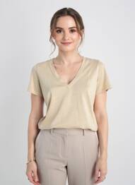 Tricou guler în v mâneci scurte bej MAYJUNE femme