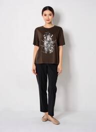 Tricou croială dreaptă mâneci scurte maro MOS MOSH femme