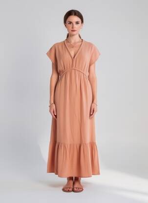 Rochie lungă mâneci scurte mâneci scurte roz NOTSHY femeie