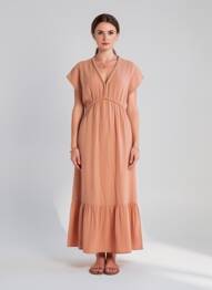 Rochie lungă mâneci scurte mâneci scurte roz NOTSHY femeie