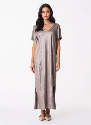 Rochie lungă mâneci scurte mâneci scurte gri NOTSHY femeie
