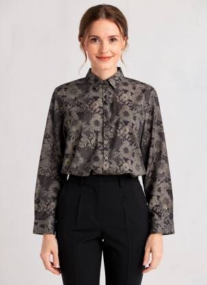 Cămașă imprimeu floral mâneci lungi gri NUMEROLOGIE femeie