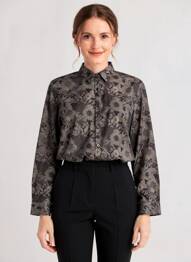 Cămașă imprimeu floral mâneci lungi gri NUMEROLOGIE femeie