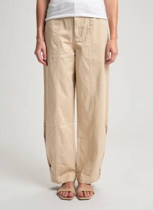 Pantalon larg țesătură poplin mărime normală bej MINIMUM femeie