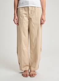 Pantalon larg țesătură poplin mărime normală bej MINIMUM femeie