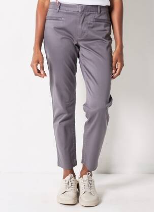 Pantalon chino țesătură poplin mărime normală gri TOMMY HILFIGER femeie