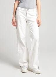 Pantalon drept țesătură poplin mărime normală alb I.CODE (By IKKS) femeie