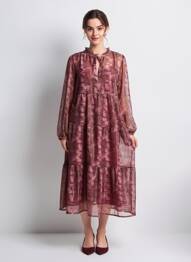 Rochie midi imprimeu fantezie mâneci lungi violet PURPLE QUEEN femme