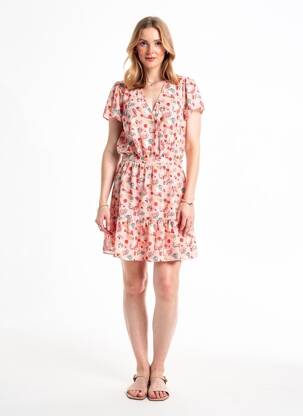 Rochie midi imprimeu fantezie mâneci scurte roz I.CODE (By IKKS) femeie