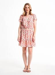 Rochie midi imprimeu fantezie mâneci scurte roz I.CODE (By IKKS) femme