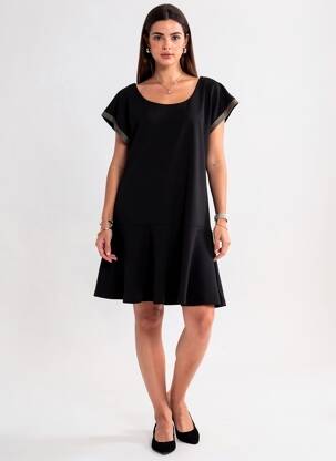 Rochie scurtă croială evazată mâneci scurte negru I.CODE (By IKKS) femeie
