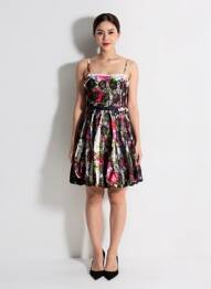 Rochie midi imprimeu fantezie bretele subțiri negru DERHY femme