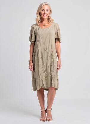 Rochie midi țesătură crep mâneci scurte verde PAKO LITTO femeie