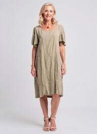 Rochie midi țesătură crep mâneci scurte verde PAKO LITTO femme