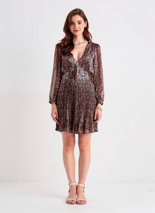 Rochie scurtă imprimeu floral mâneci lungi verde LA PETITE ETOILE femeie