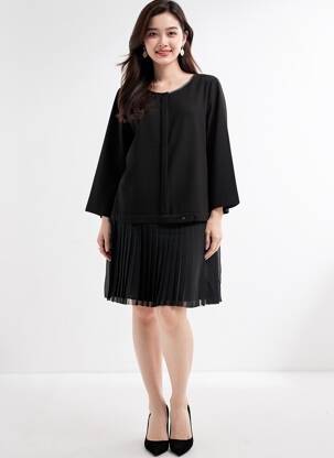 Rochie midi țesătură crep mâneci lungi negru I.CODE (By IKKS) femeie