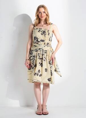 Rochie midi imprimeu fantezie fără mâneci bej ELIANE ET LENA femeie