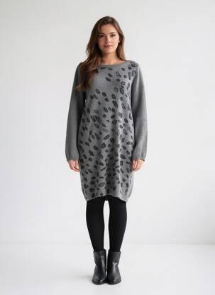 Rochie pulover croială dreaptă mâneci lungi gri I.CODE (By IKKS) femeie