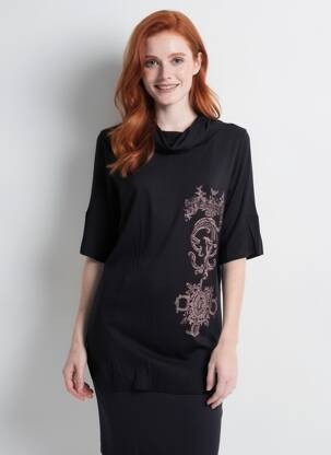 Tricou serigrafie flockată mâneci scurte negru DDP femeie