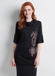 Tricou croială dreaptă mâneci scurte negru DDP femme