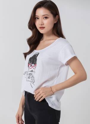 Tricou serigrafie flockată mâneci scurte alb LCOUTURE femeie