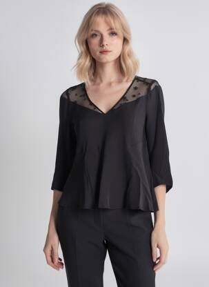 Top guler în v mâneci 3/4 negru I.CODE (By IKKS) femeie