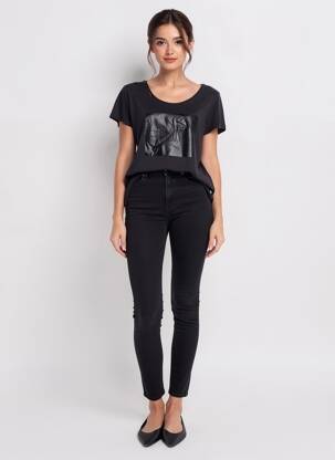 Tricou serigrafie flockată mâneci scurte negru I.CODE (By IKKS) femeie