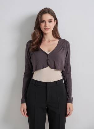 Cardigan petrecut croială cambrată negru DDP femeie
