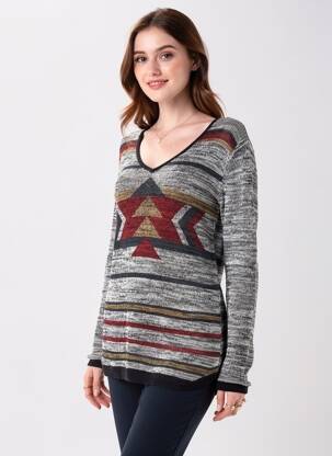Pulover țesătură melanj mâneci lungi gri I.CODE (By IKKS) femeie